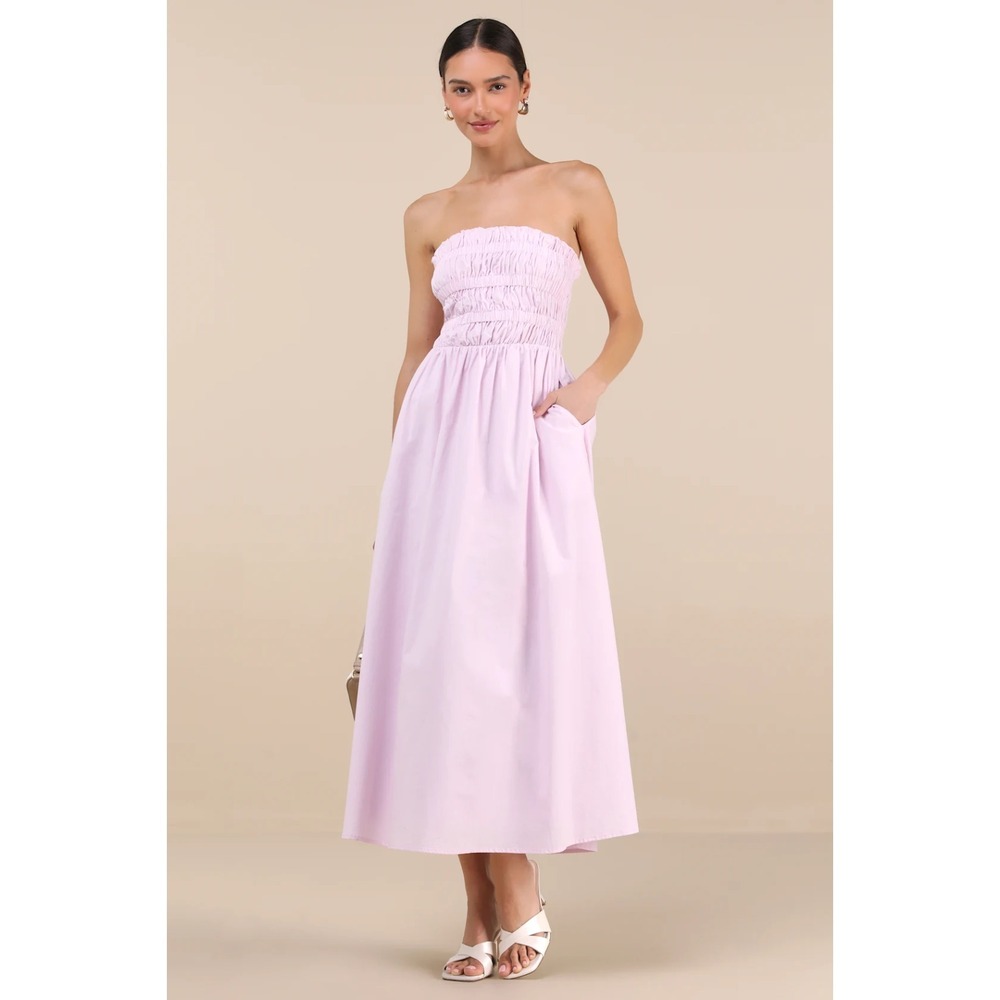 Lulus Lilac Midi Dress M Pink Sleeveless Smocked Summer Resort
